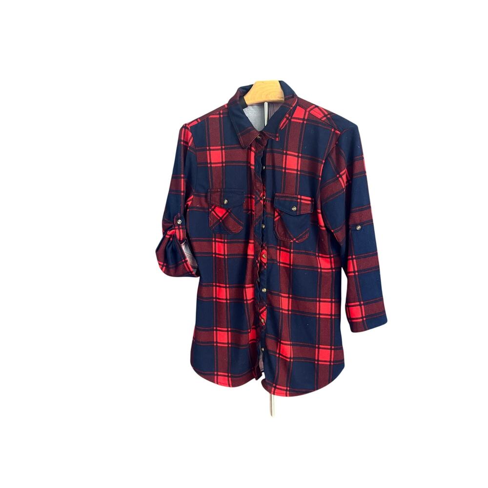 Eden & Olivia Red & Navy Plaid Button-Down Shirt – Size M
